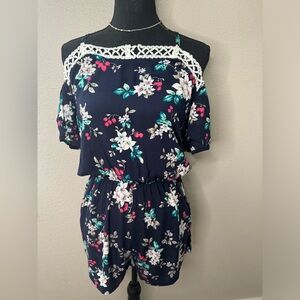 Blue Floral off the shoulder romper